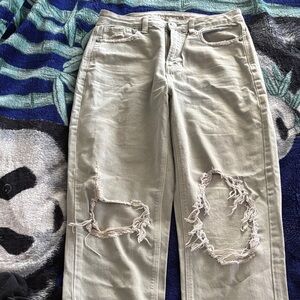 American Eagle Outfitters Beige Distressed Boyfriend Jeans